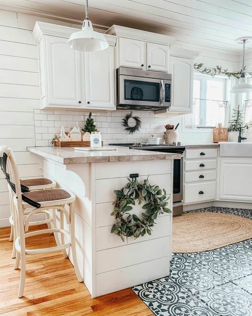 Rustic White Kitchen With Matching Ceilings and Walls