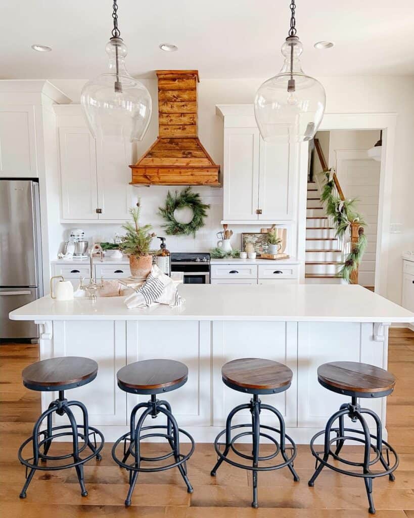 Rustic Wood Hood Vent in All-white Kitchen