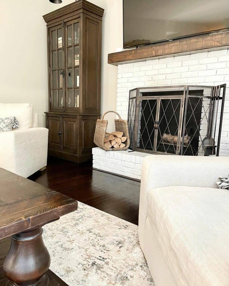 Rustic Woven Firewood Holder for a Farmhouse Living Room