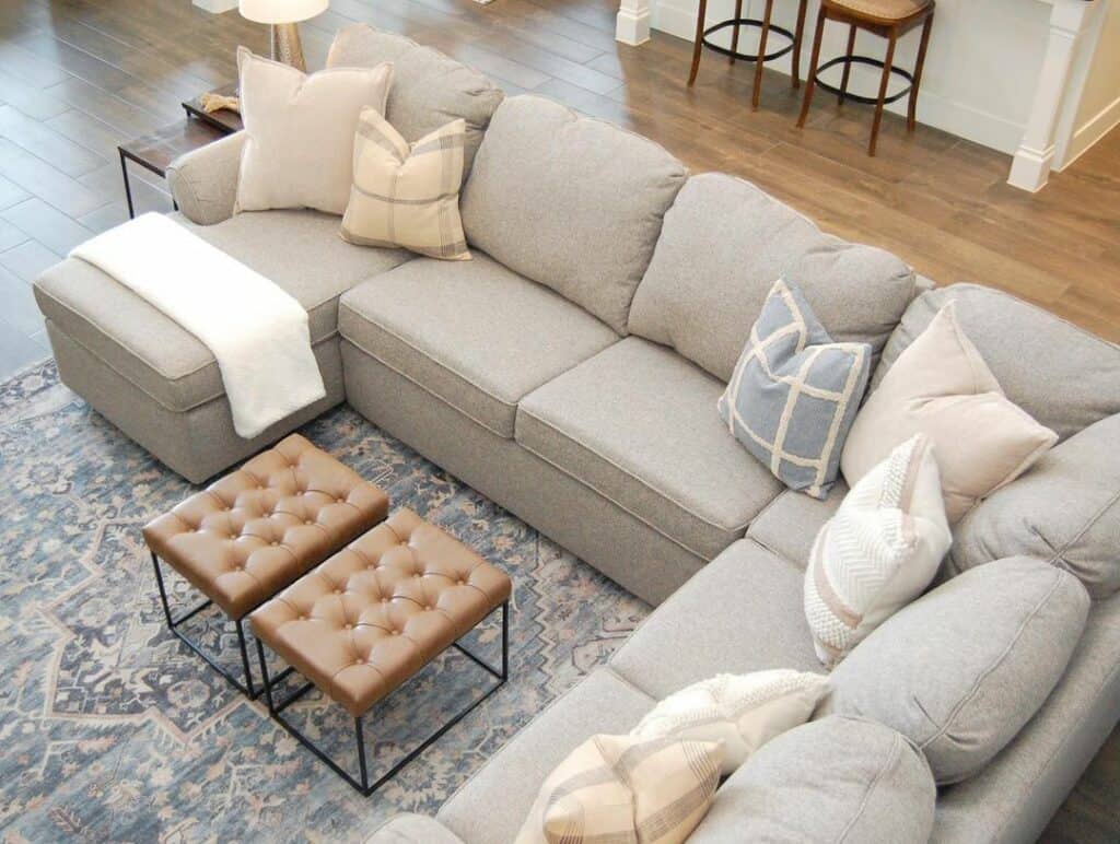 Sectional Layout With Brown Leather Ottomans Soul & Lane