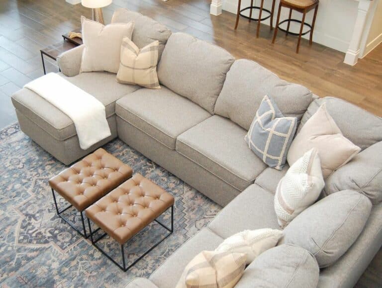Sectional Layout With Brown Leather Ottomans