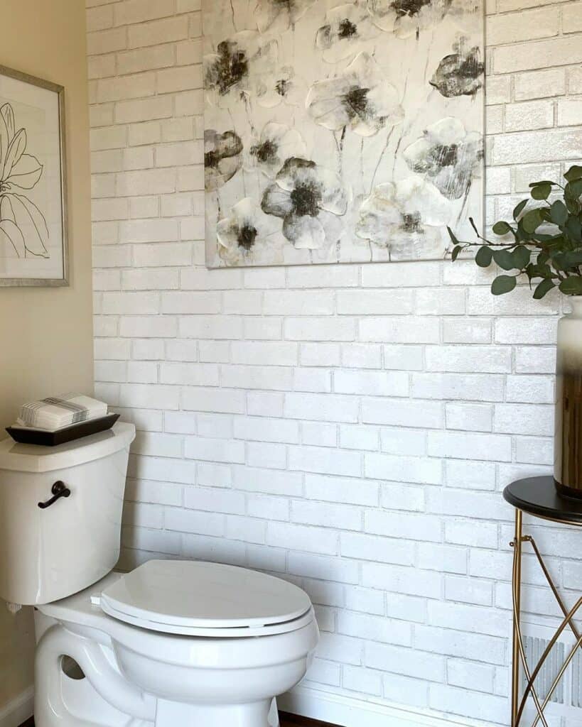 Side Table Stands Against Faux Brick Wall