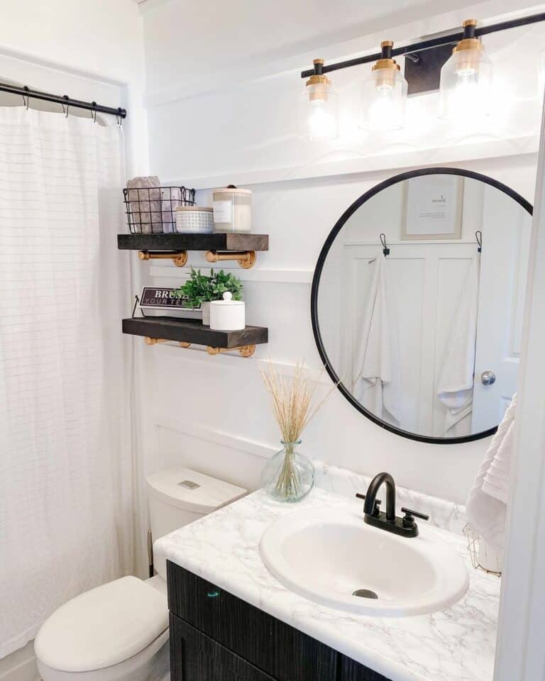 Small Black and White Industrial Themed Bathroom