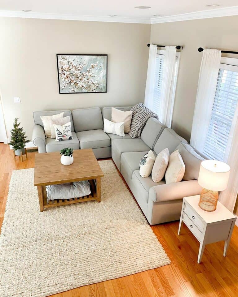 Small Gray Sectional Couch With White End Table