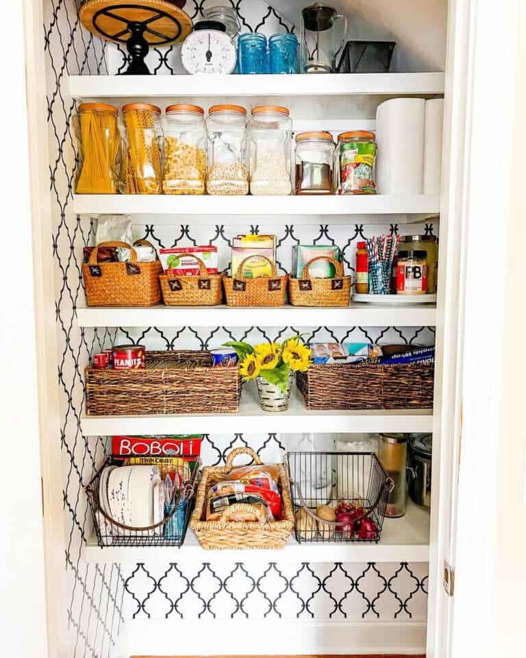 Small Pantry With Patterned Walls