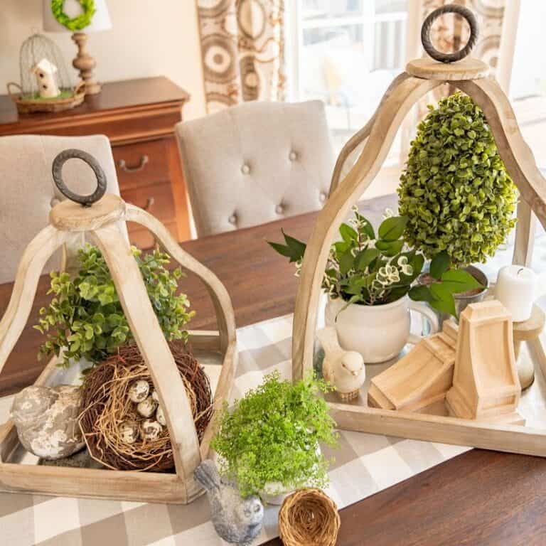 Small Topiaries Inside Wooden Lanterns