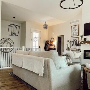 Soft-toned Living Room With White Throw Blanket