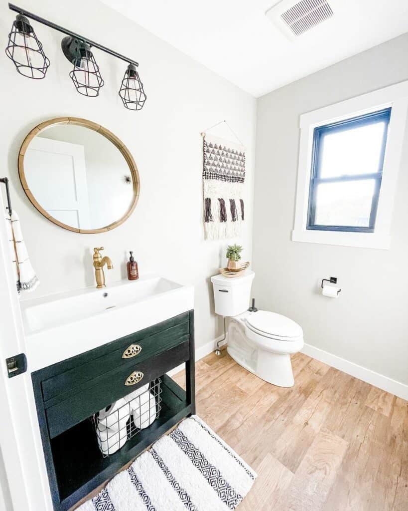 Spacious Bathroom With Black and White Farmhouse Décor