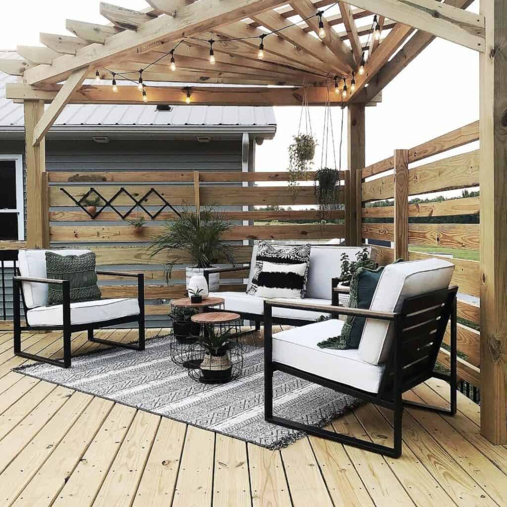 Stained Wood Backyard Deck With Canopy