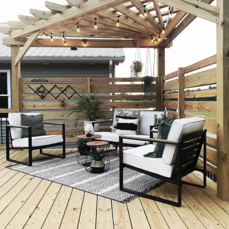 Stained Wood Backyard Deck With Canopy