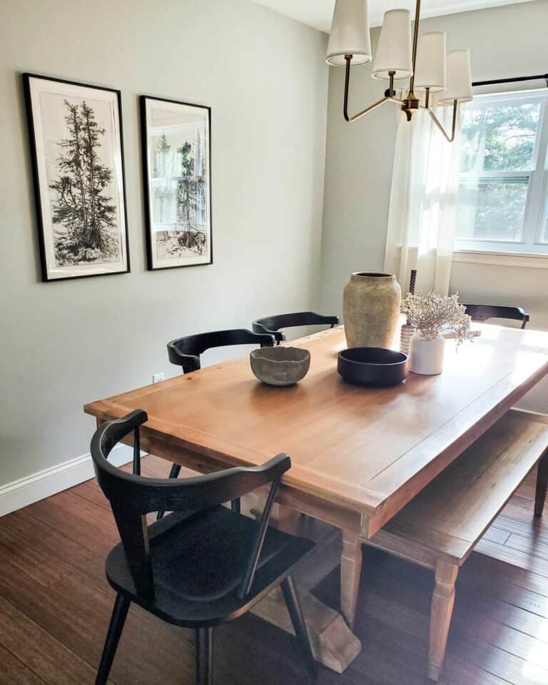 Stained Wood Farmhouse Dining Table With Bench