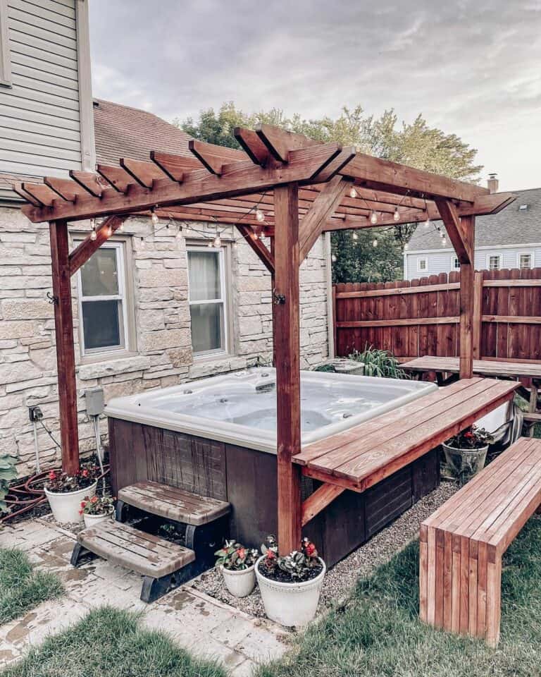 Stained Wood Pergolas With Hot Tubs