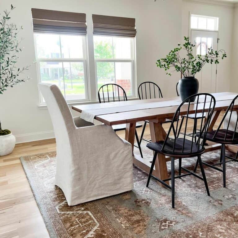 Statement Oriental Rug in Contemporary Dining Room