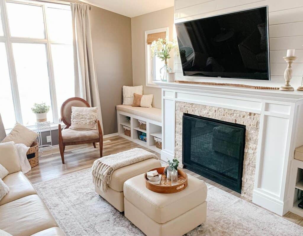 Statement White Mantel With Tan Walls
