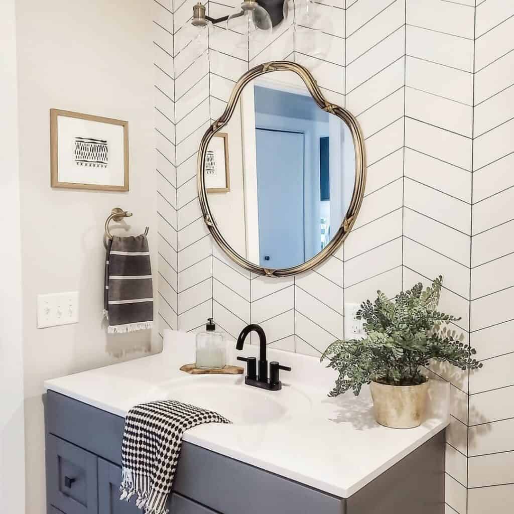 Steel Blue Sink Vanity in Bathroom