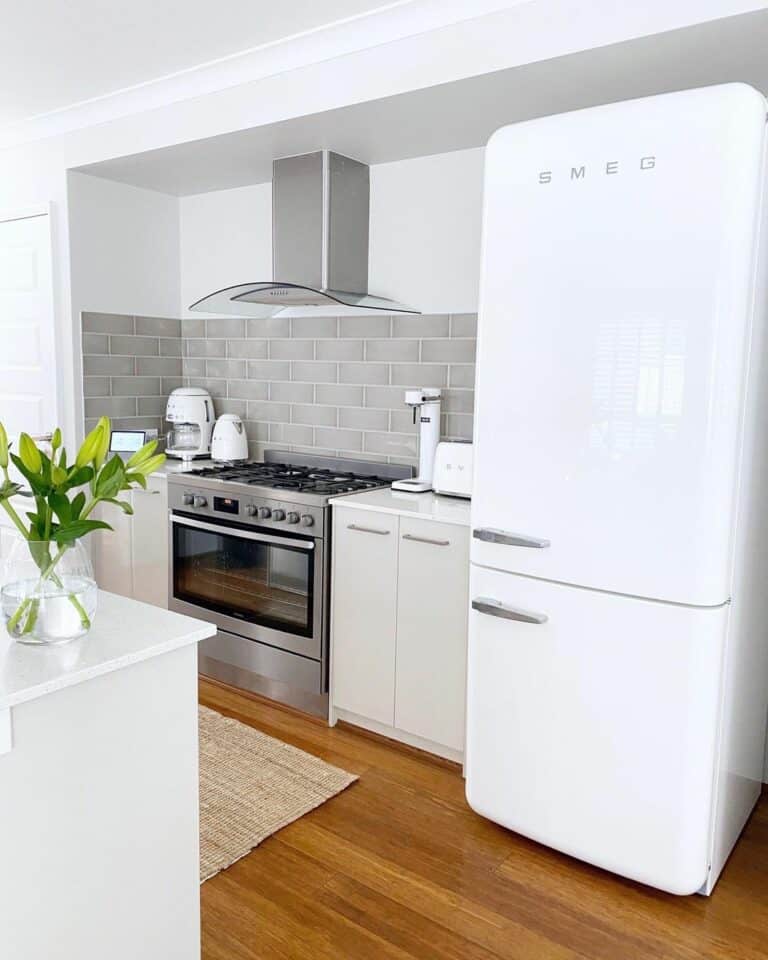 Stylish Kitchen With Retro White Refrigerator