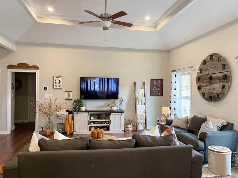 Subtle Greige Farmhouse Living Room