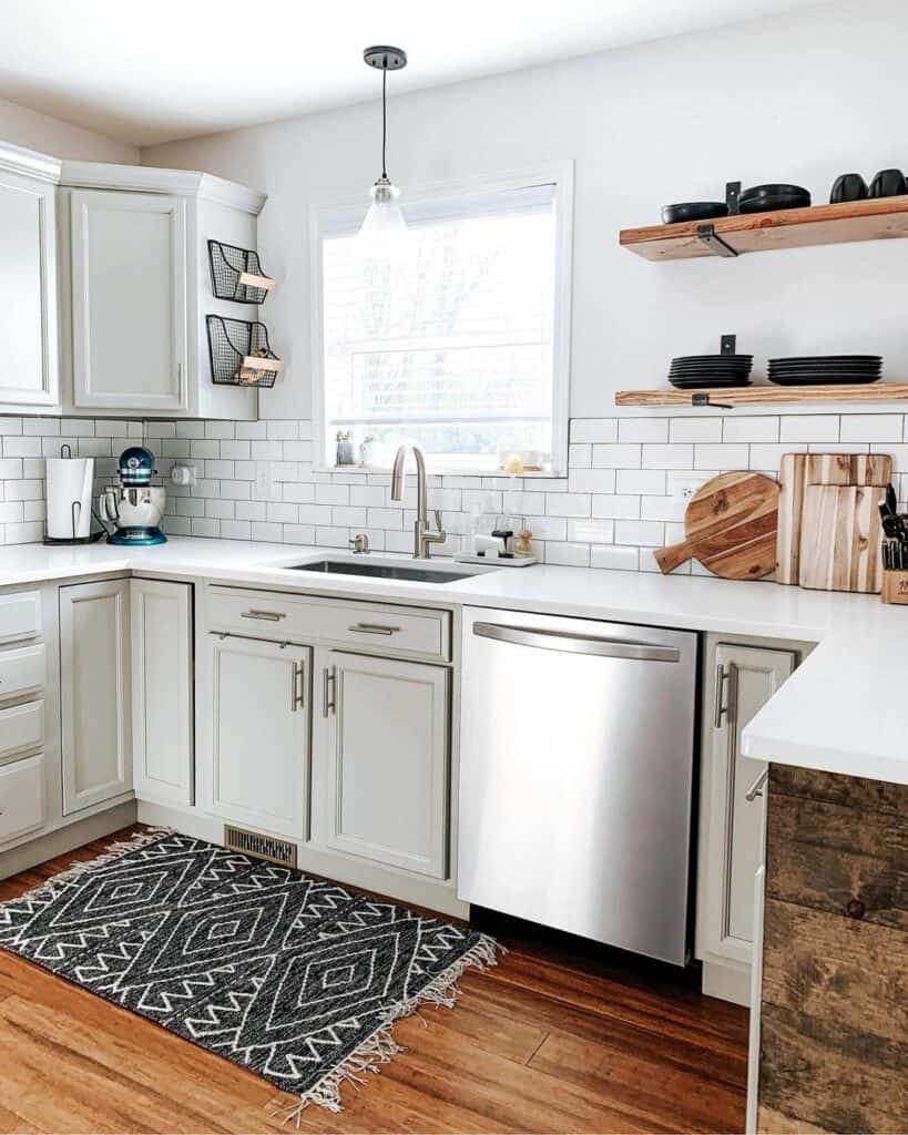 Subway Tile Walls Adorned With Wood Elements