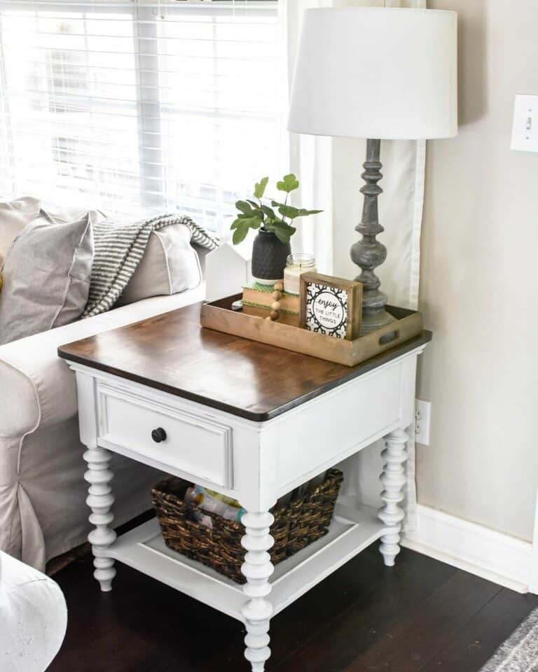 Two-toned White Farmhouse End Table