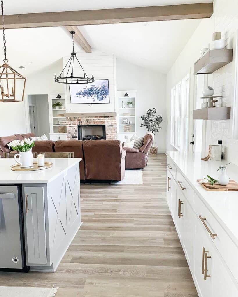 Vaulted Kitchen With Wood Ceiling Beams