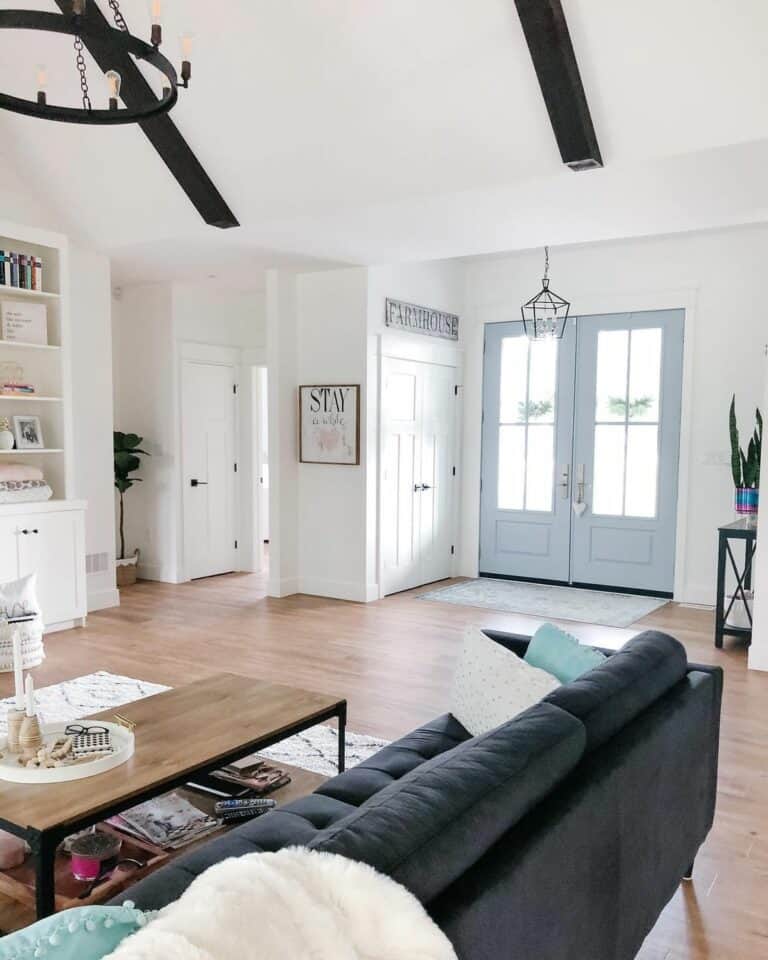 Vaulted Living Room Ceilings With Darkly Stained Exposed Beams