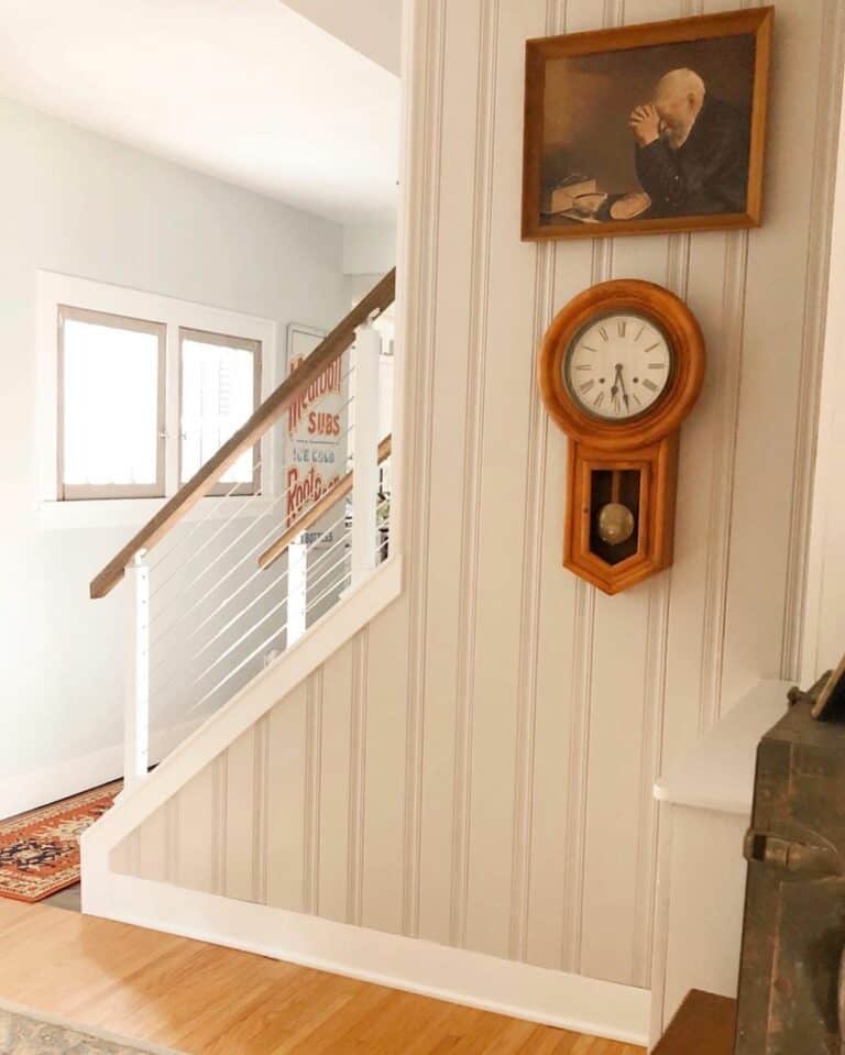 Vintage Accent Wallpaper in a Farmhouse Entry