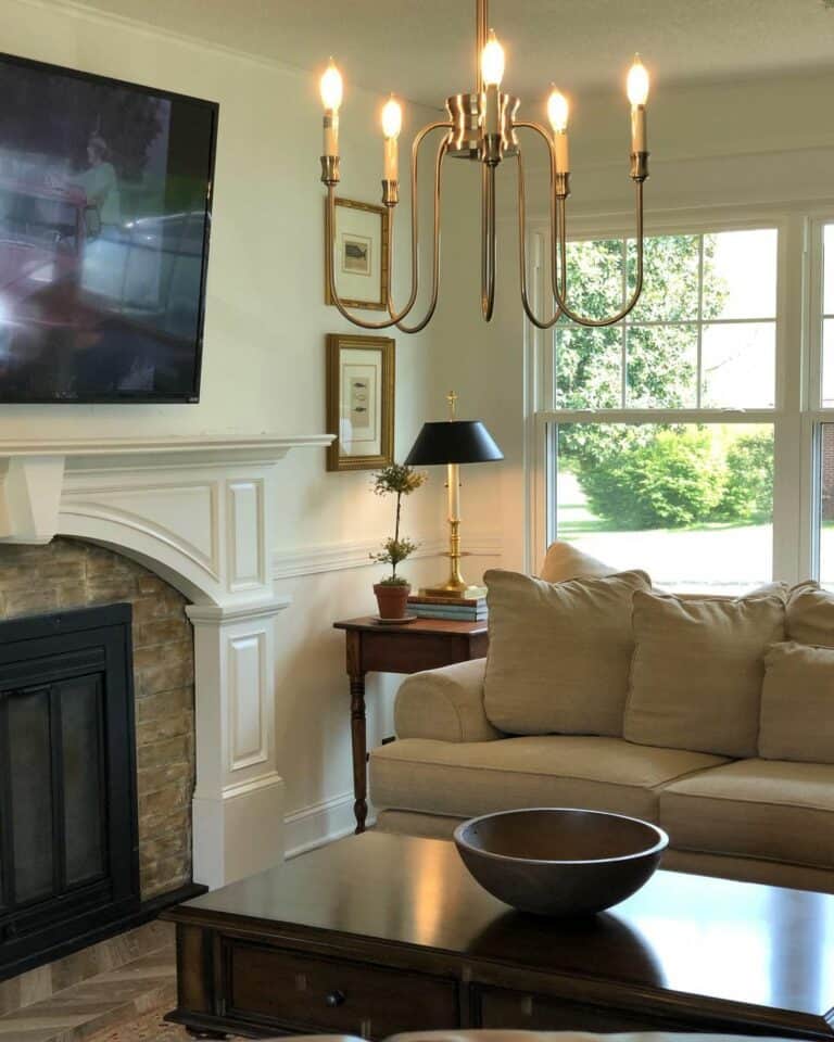 Vintage Brass Chandelier in Living Room