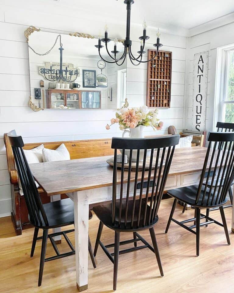 Vintage Dining Room With Church Pew Seating