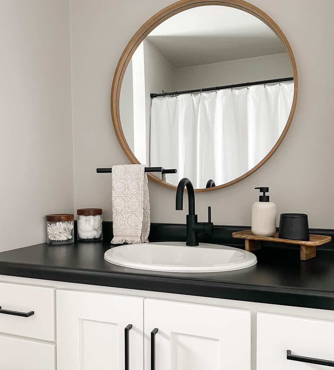 White Bathroom Cabinet With Black Counter - Soul & Lane