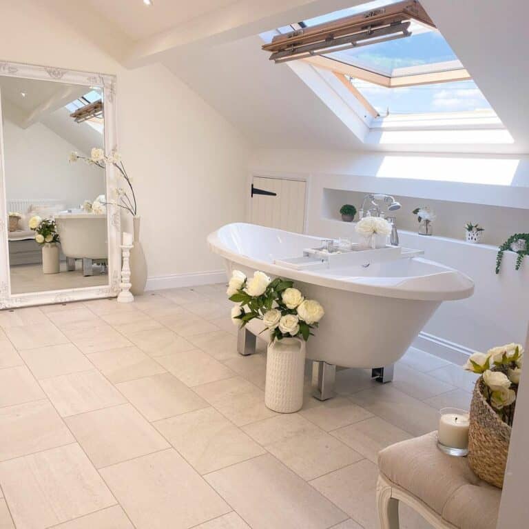 White Bathroom With a Large Tilting Skylight