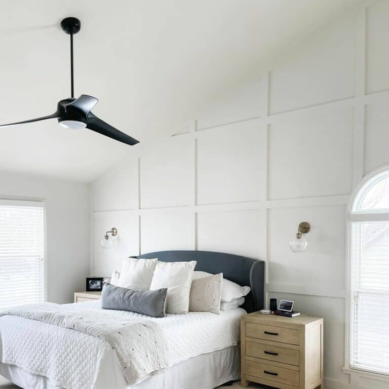 White Bedroom With Modern Board and Batten Accents