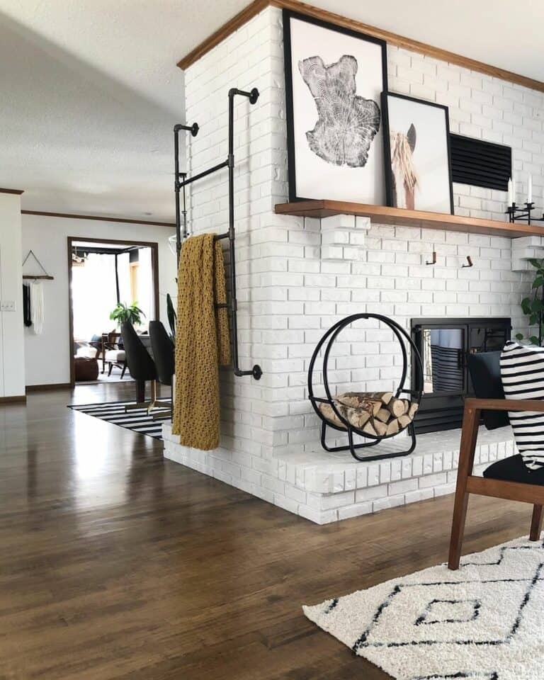 White Brick Fireplace with Animal Mantel Décor