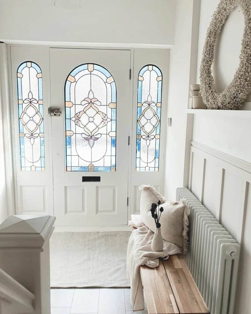 White Entrance Door With Stained Glass