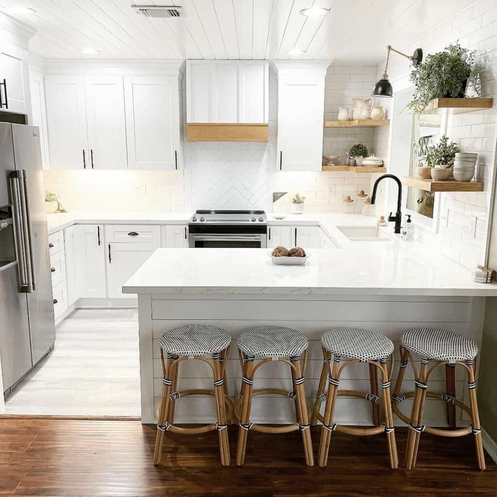 White Farmhouse Kitchen With Wood Accents