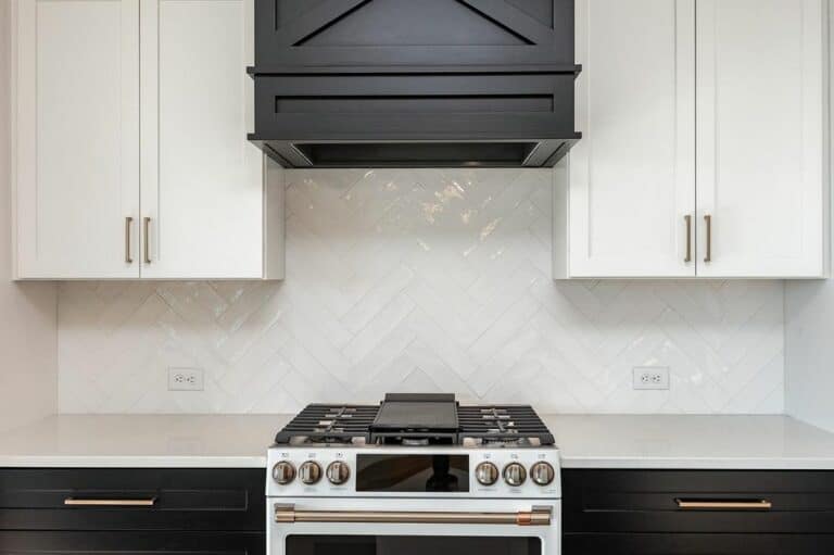 White Gas Range With Black Range Hood