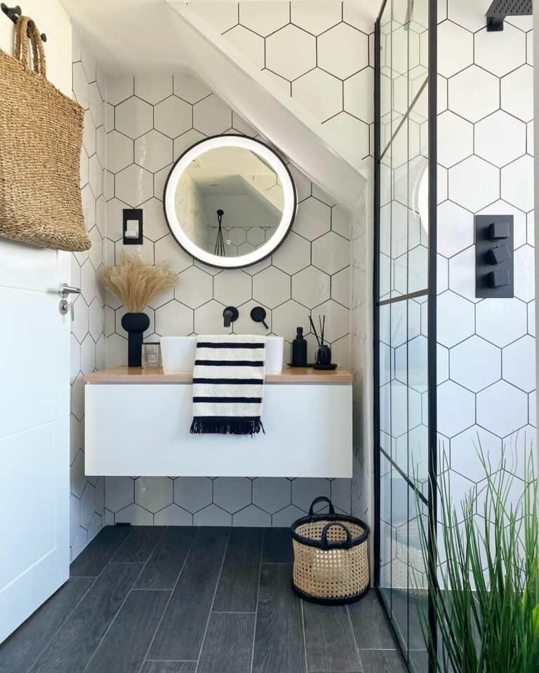 White Hexagon Bathroom Walls