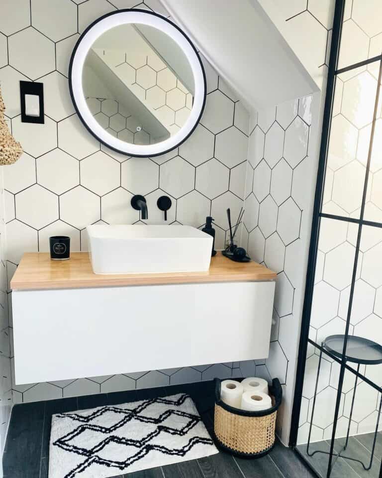 White Hexagon Tile With Black Grout