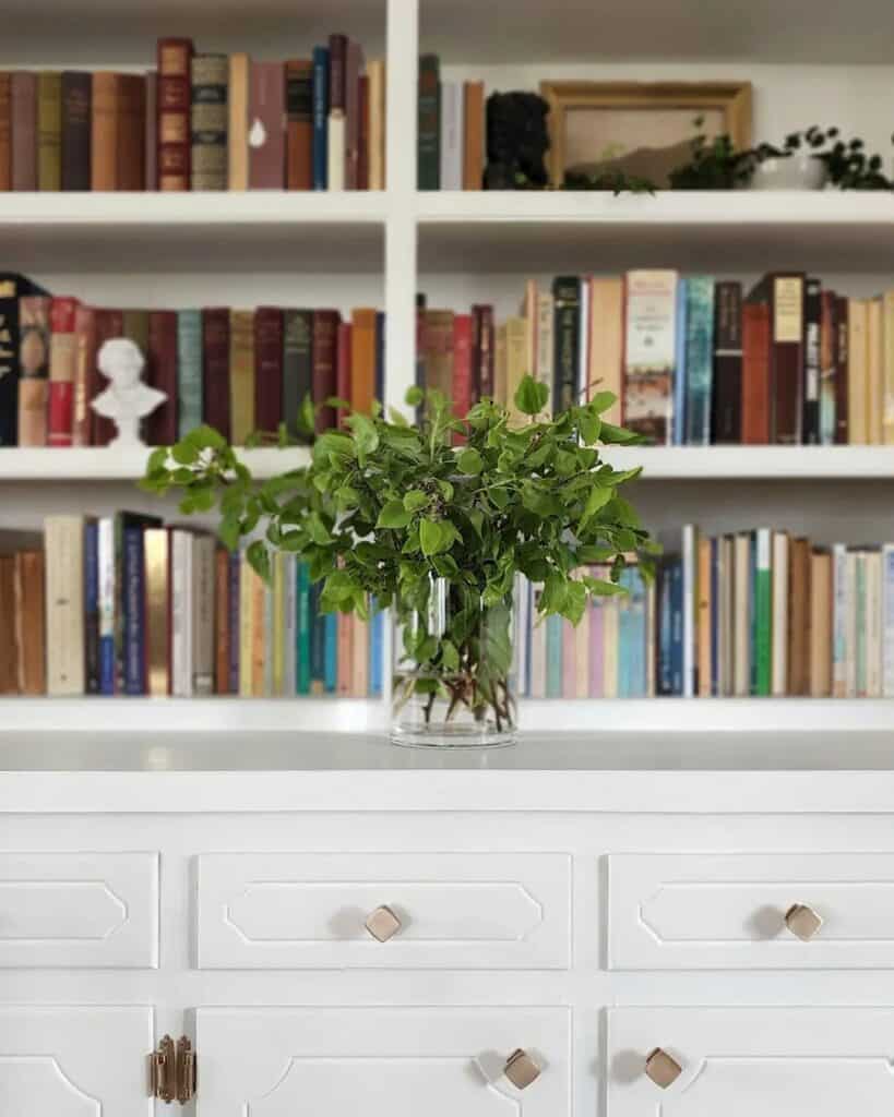 White Home Library Shelves With Cabinets