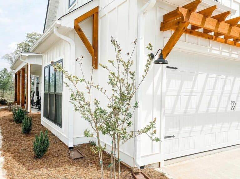 White House With Stained Wood Awning