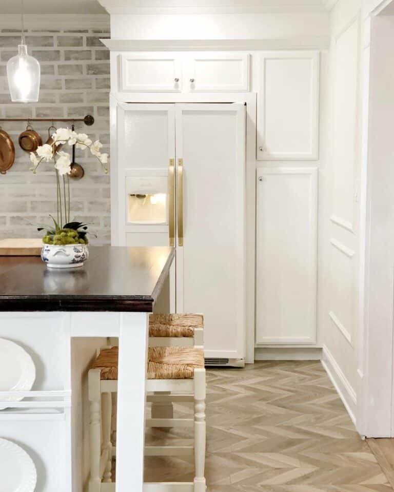 White Kitchen Cabinets With Custom White Fridge