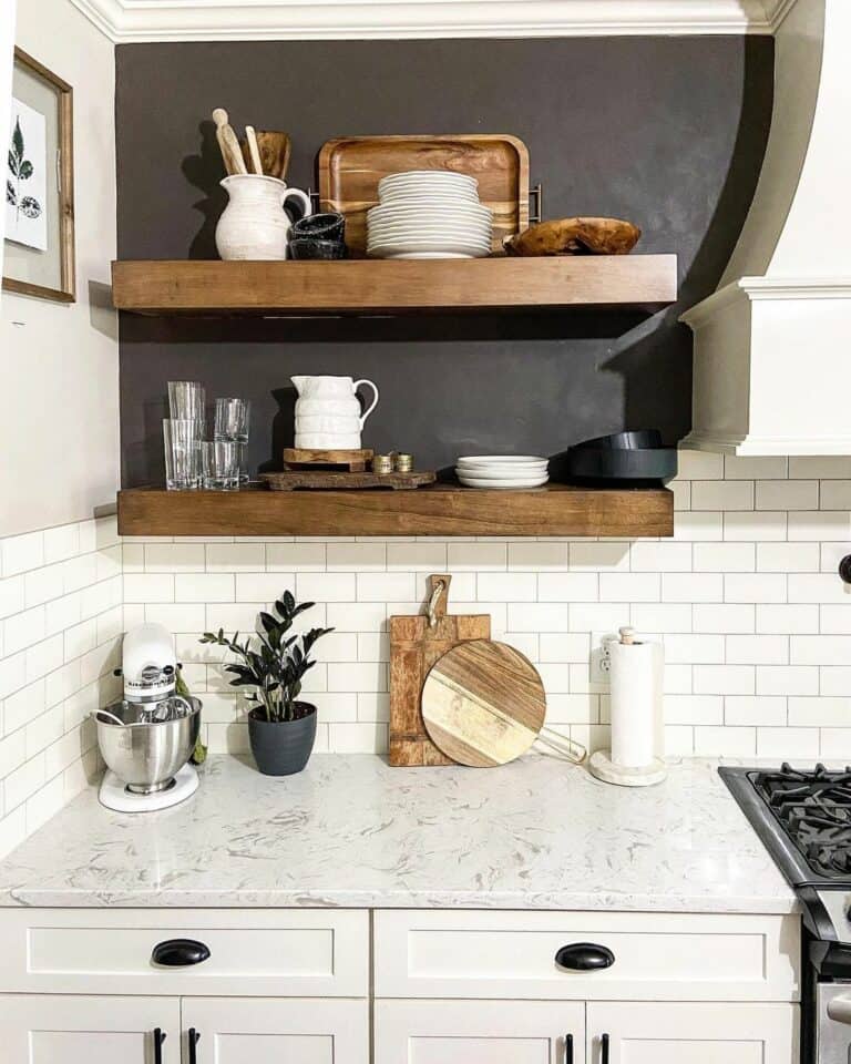 White Marble Counters With Rustic Wood Prep Décor
