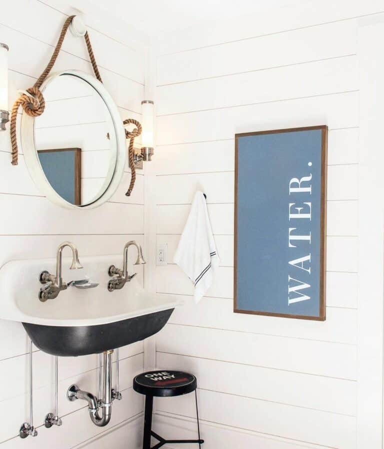 White Shiplap Bathroom With Nautical Theme