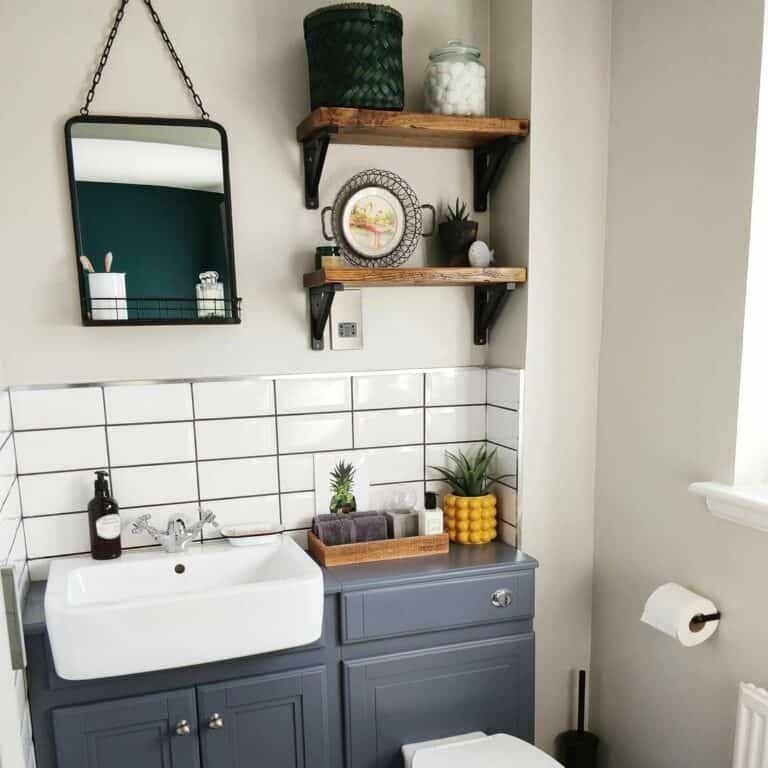 White Stacked Tile Bathroom Backsplash