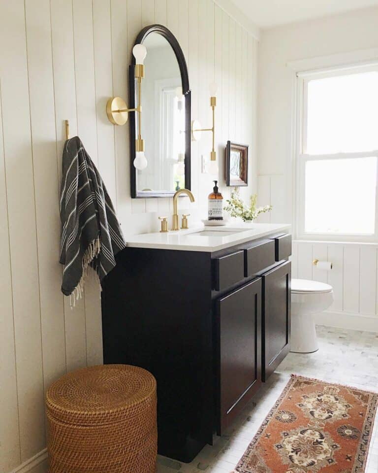 White Vertical Shiplap Bathroom Feature Wall