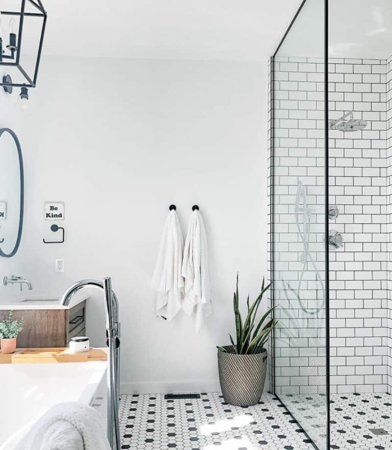 White and Black Hexagon Bathroom Tile Ideas