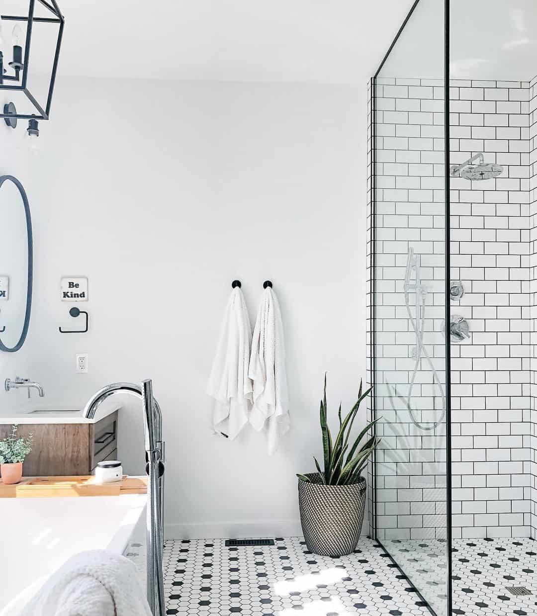 White and Black Hexagon Bathroom Tile Ideas - Soul & Lane