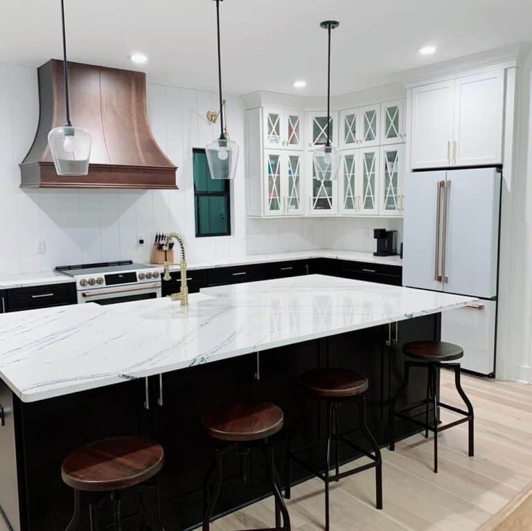 White and Black Kitchen With White Appliances