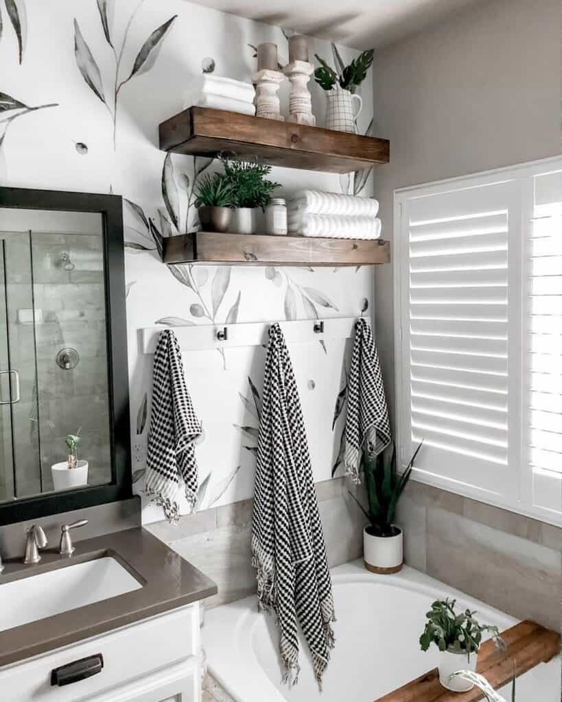 White and Black Metal Bathroom Towel Rack