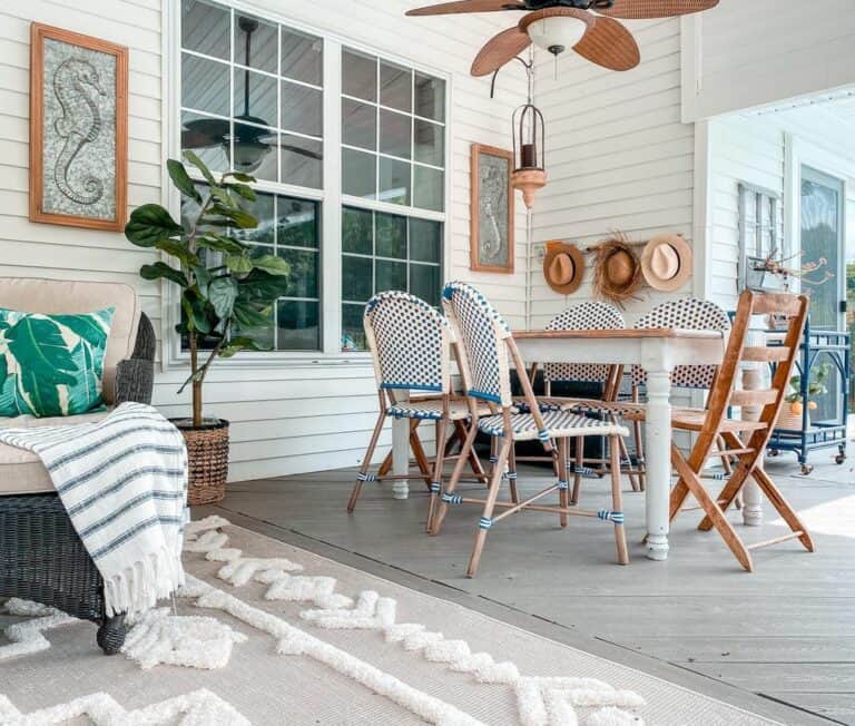 White and Blue Nautical Woven Dining Chairs