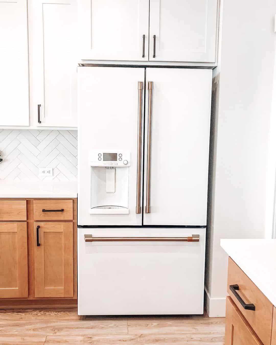 White and Gold Double Door Refrigerator - Soul & Lane